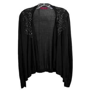 Velvet Women's Sz S Cardigan Sweater Black Open Front Sequin Trim Silk Cashmere